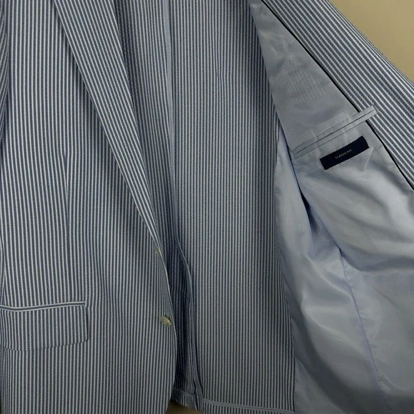 Stafford Men's 44R Seersucker Classic Fit Blazer Sport Coat Blue Striped NEW - Picture 8 of 14